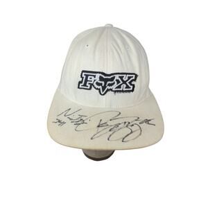 Fox Racing FlexFit Hat Embroidered Logo White SZ S/M Autographed Stains